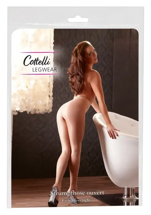 Cottelli Legwear Elegant Satin Sheer Open Tights zeķubikses – miesas krāsa – S