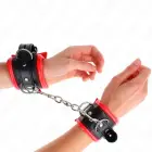 KINK тяжелые фиксаторы для запястий с красным искусственным мехом – чёрные/красные – 20-30 см — Фото 4
