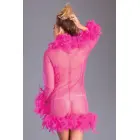 Lux Short Chiffon Robe with Feather Trim – One Size — Photo 6