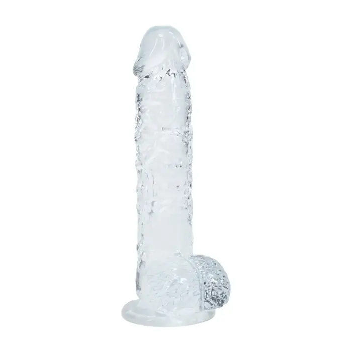 Reālistisks dildo ar sēkliniekiem un piesūcekni – 12.7 cm (5″) – Caurspīdīgs Foto 6