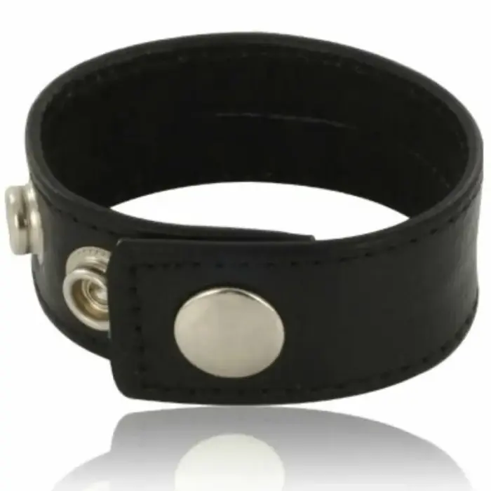 Metal Hard – adjustable leather cock and ball strap with metal hooks – black