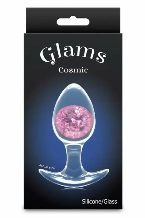 Cosmic Glams Medium rozā – vidēja izmēra anālais aizbāznis no šķidrā silikona ar stikla akcentu