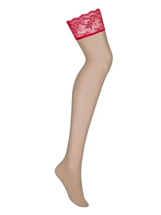 Lovica Stockings with Red Floral Lace – Skin – S/M