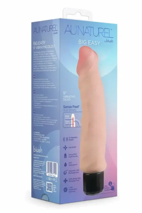 Blush Au Naturel Big Easy – гибкий изгибаемый вибрирующий фаллос – бежевый – 23 см