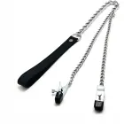 Red Leather Clamps with Chain and Leash Black/Silver 55cm — Photo 3