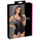 Cottelli LINGERIE Комплект: бэбидолл и стринги с открытой промежностью – чёрный/белый – S Фото num