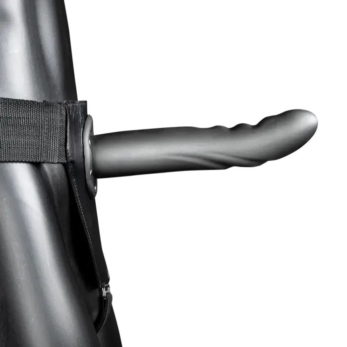 Teksturēts izliekts dobs strap-on – metāliskais (gunmetal) Foto 3