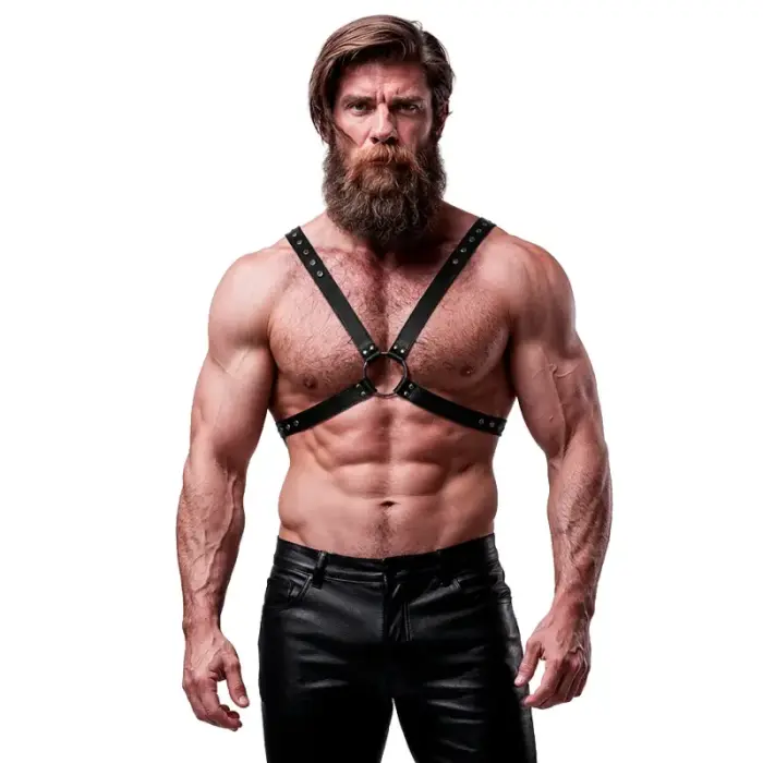 Fetish Submissive Attitude Men's Adjustable Chest Harness Vegan Leather – Black – One Size