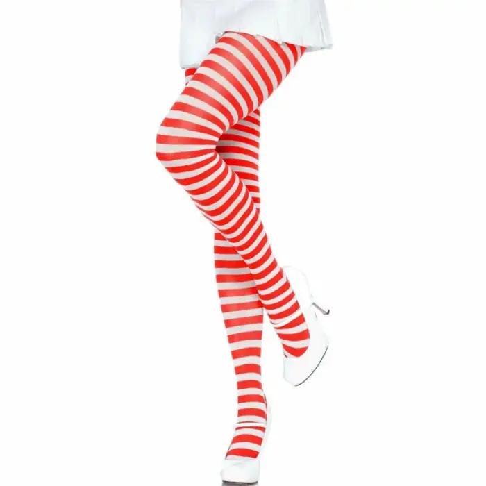 Leg Avenue balti sarkanas svītrainas neilona zeķubikses – One size