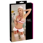 Cottelli COSTUMES medmāsas komplekts – tops ar kakla siksnu un svārki ar zeķturiem – balts/sarkans – XL — Foto 1