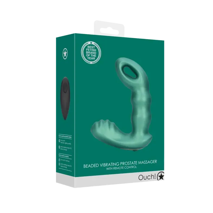 Beaded Vibrating Prostate Massager with Remote Control – 12 cm (4.7″) – Metallic Green