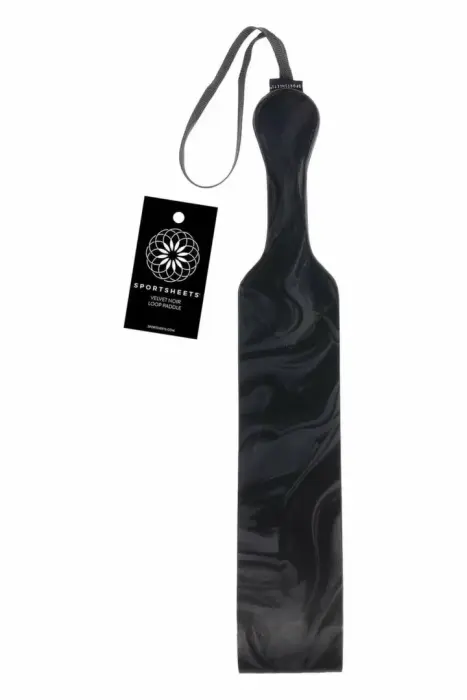 Sportsheets Velvet Noir Loop Paddle – vegan leather loop paddle – black – 42 cm