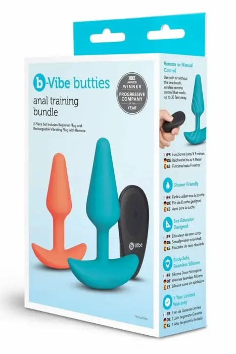 b-Vibe Butties – analinio treniruočių rinkinys, 2 dalių, nuotolinis valdymas, silikonas