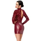Noir Handmade – divdaļīga izskata mini kleita ar flokētu powernet augšdaļu un čokeru – bordo – L — Foto 7