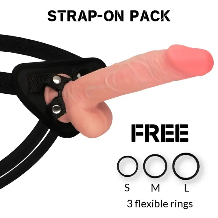 RockArmy Sherman divslāņu strap-on dildo ar jostu – 24 cm (9.4″) – miesas krāsa