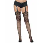 Leg Avenue tīkliņa zeķes ar šuvi aizmugurē un mežģīņu jostu – melnas – One Size — Foto 2