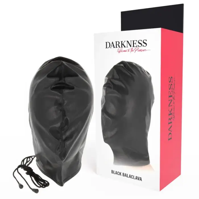 Darkness – атласная маска подчинения с открытым ртом – чёрная