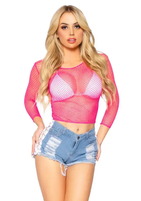 Spandeksa tīkliņa krekls ar garām piedurknēm – rozā – One Size Foto 2