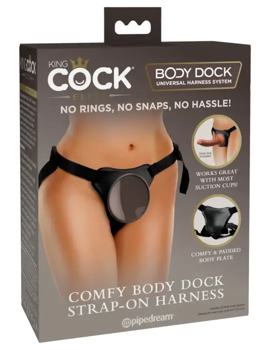 King Cock Elite Comfy Body Dock – мягкие трусики для страпона с площадкой для присоски – чёрные