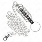 KINK – 7 steel cock and ball rings with 100 cm leather-metal chain – silver/black — Photo 4