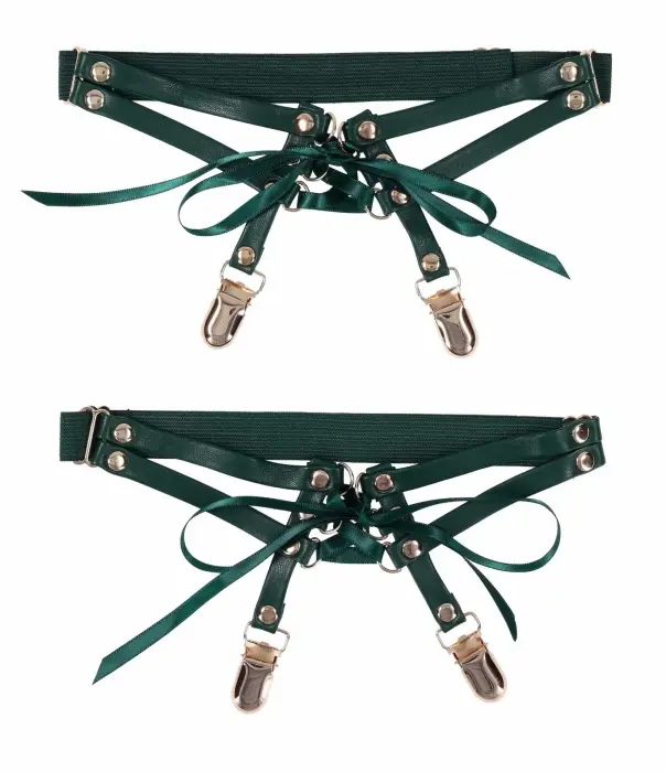 Indica Laced Up Garters – Emerald – S/M