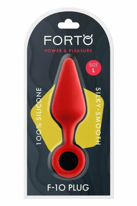 FORTO F-10 silikona anālais spraudnis Large Red ar izvelkamu gredzenu – 12.7 cm – Sarkans
