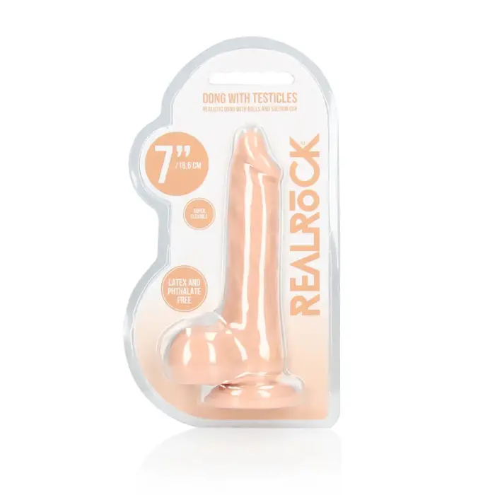Reālistisks dildo ar sēkliniekiem – 17 cm (7″) – miesas krāsa
