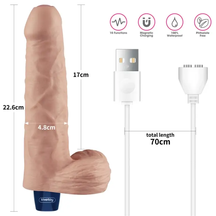 Real Softee uzlādējams vibrējošs dildo – 23 cm (9″) – Miesas krāsa Foto 2