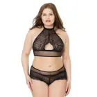 Tīkliņa tops ar kakla siksniņām un šorti – melns – Plus size — Foto 2