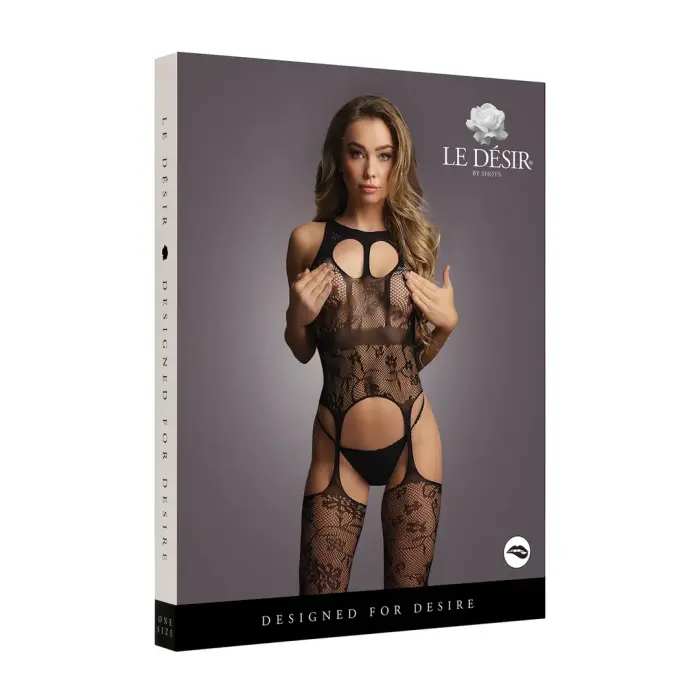 Кружевное боди с подвязками и круглым вырезом – One Size