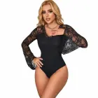 Subblime ziedu mežģīņu bodijs ar garām piedurknēm – melns – L/XL — Foto 6
