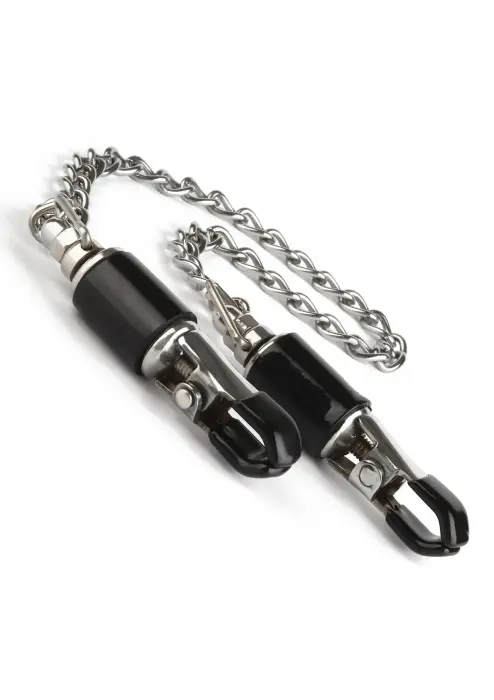 Mr. Steel Barrel Nipple Clamps with Chain – Silver