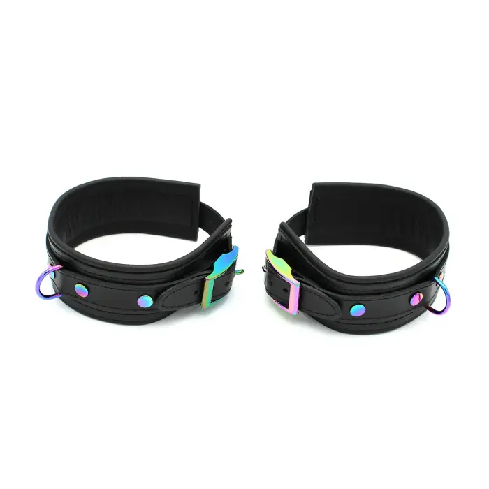 Leather Ankle Cuffs Black Rainbow Photo