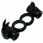 Baile Sweet Ring Double Rabbit двойное вибрирующее силиконовое кольцо – черный — Фото 1