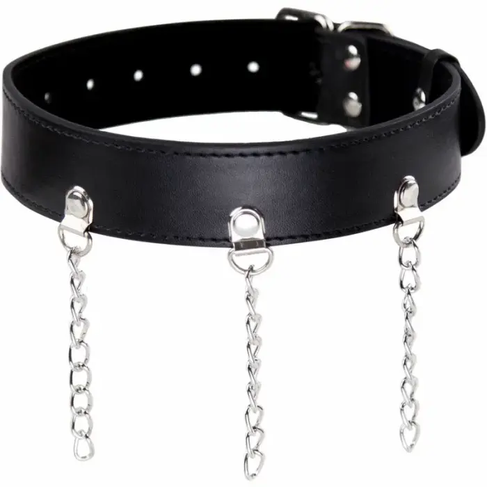 OHMAMA Fetish Adjustable Necklace with Rings and Metal Chain – Black