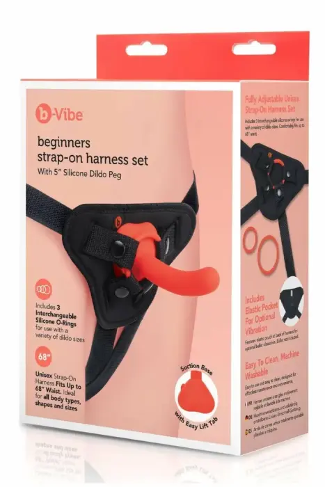 b-Vibe Beginners Strap-On Harness Set – reguleeritavad rakmed 5" silikoonkinnitusega – must