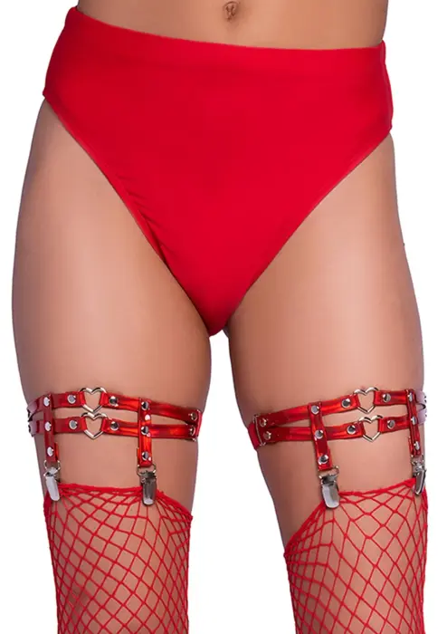 Studded Thigh High Garter with Mini Hearts – Red – One Size