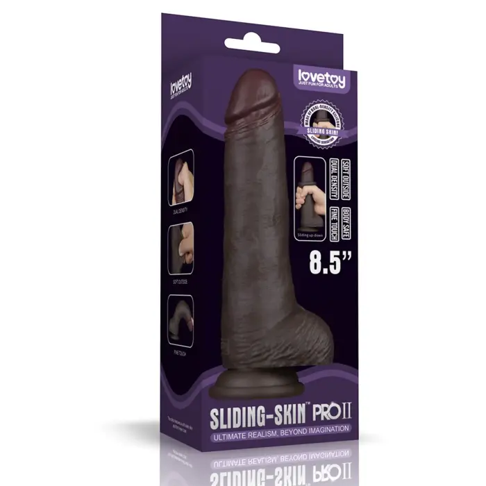 LoveToy Sliding Skin Pro II – dual-layer realistic silicone dong – black – 21,6 cm (8,5'')