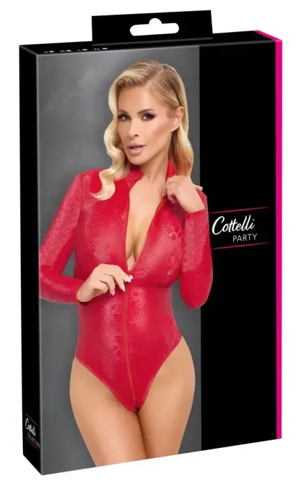 Cottelli PARTY Red Snakeskin Bodysuit – S