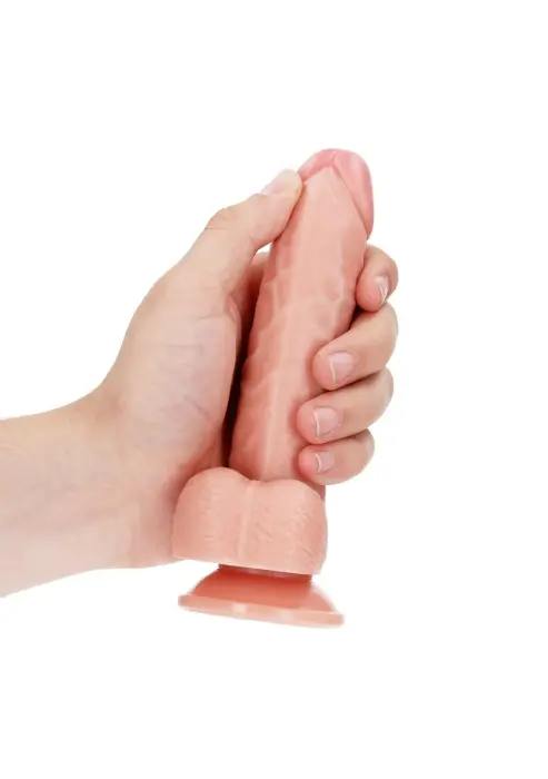 Išlenktas realistiškas dildo su sėklidėmis ir siurbtuku – 15.5 cm (6″) – Kūno spalva Photo
