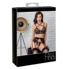 Abierta Fina Lace Bra Set with Suspenders and Crotchless String – Black – XL — Photo 1