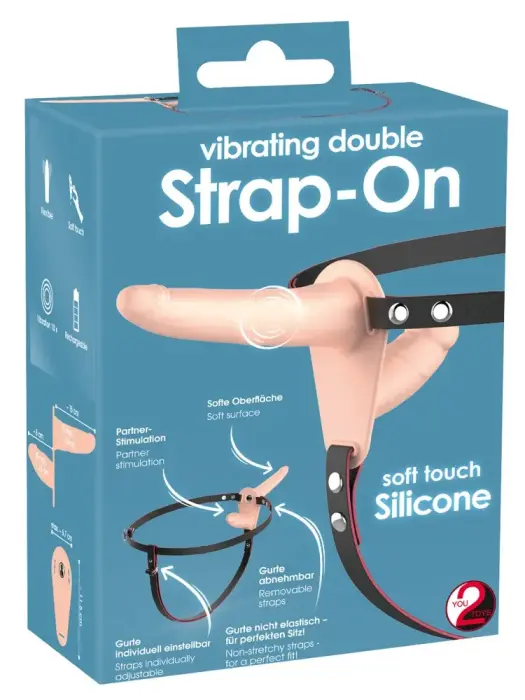 Vibrating Double Strap-On Dildo – 15.7 cm (6.2″) – Black