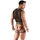 Svenjoyment Bondage vyriškas tinklinis rinkinys – marškinėliai su šlaunų diržais, džokas, 2 antrankiai – juodas – 2XL — Nuotrauka 4