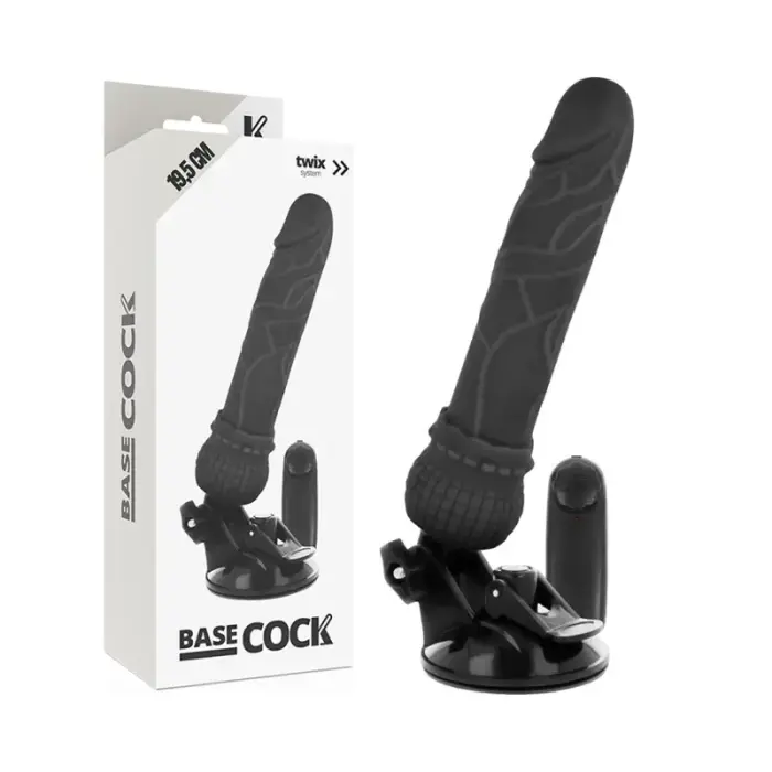 Basecock гибкий реалистичный вибратор с проводным пультом – чёрный – 19,5 см