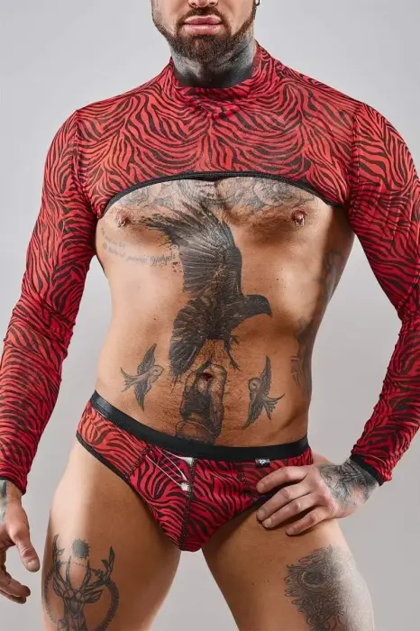 Short Top with Long Sleeves – Black/Red Zebra – L
