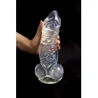 Rinchenia gyslotas dvipusis dildo su sėklidėmis – 20–23 cm – Skaidrus — Nuotrauka 2