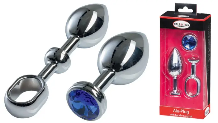 MALESATION Anal Plug with Handle & Crystal – L – Silver