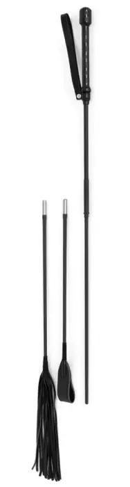 Bad Kitty Crop Set – käepide + flogger, ratsapiits ja kepp – must