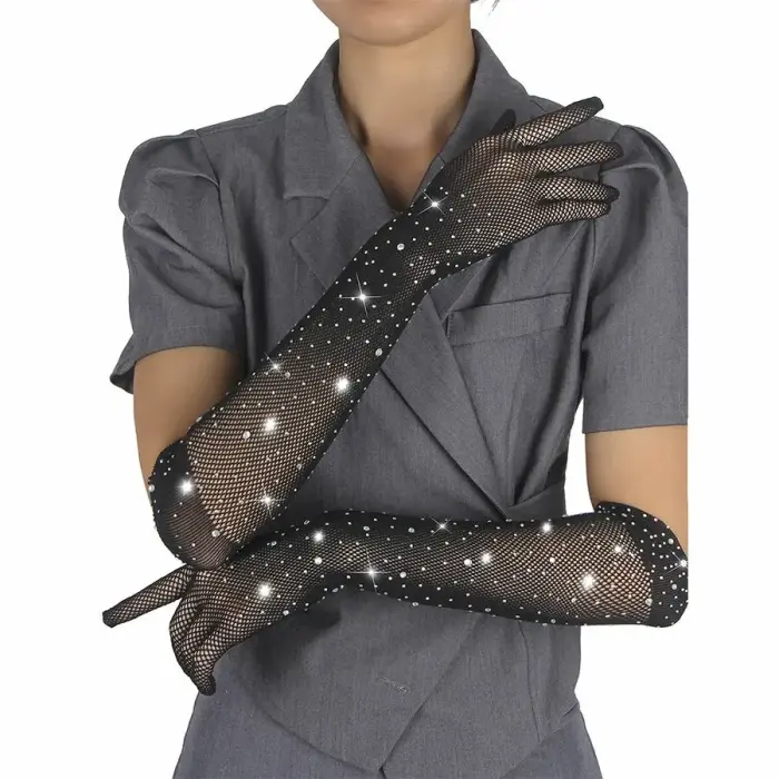 SUBBLIME Shine Black Transparent Gloves S/M – Glitter & Diamond Details