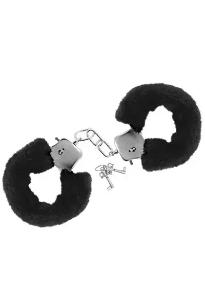 Metal Glamor Handcuffs with Removable Fur – Black